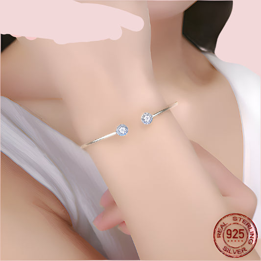 925 Sterling Silver Blue Zircon Lucky Eyes Bracelet for Women Open Cuff Bangle Classic Luxury Jewelry