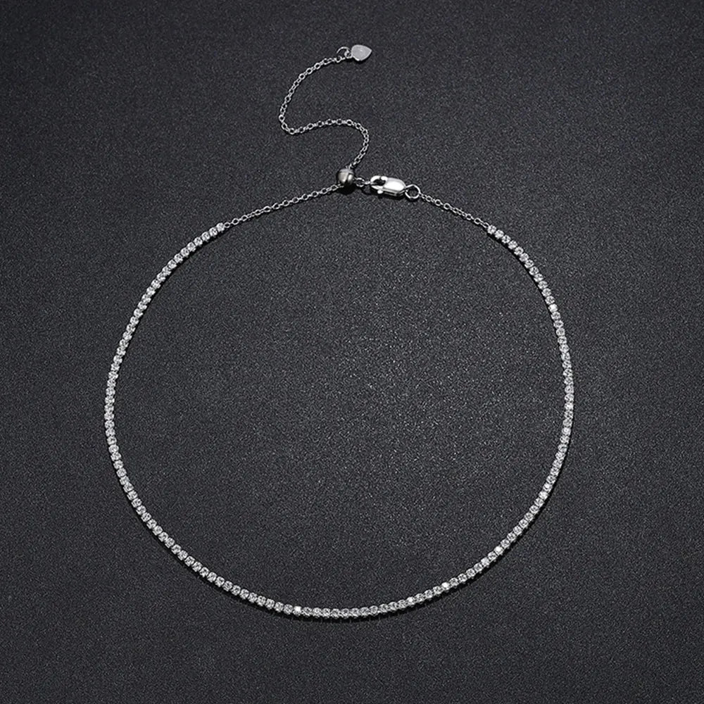 2mm D VVS1 Moissanite Tennis Necklace Adjustable s925 Sterling Silver with GRA