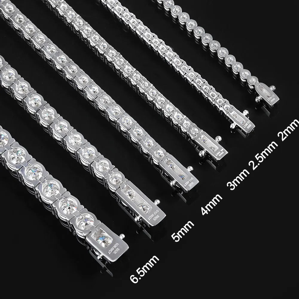 925 Sterling Silver 2mm Moissanite Tennis Bracelet Plated White Gold Bracelet for Women Man Sparkling Party Jewelry