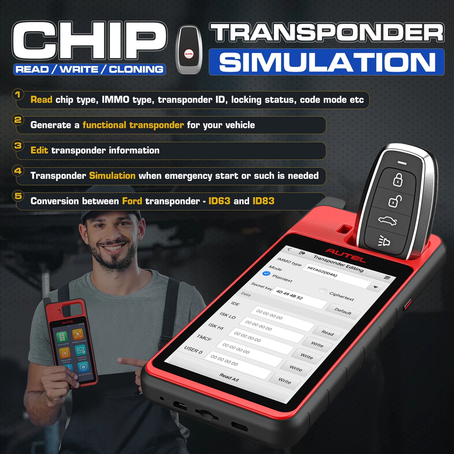 Autel MaxiIM KM100 KM100X Key Fob Programmer Immobilizer Tool Key Creation IMMO Learning Chip Read Cloning Frequency Detection
