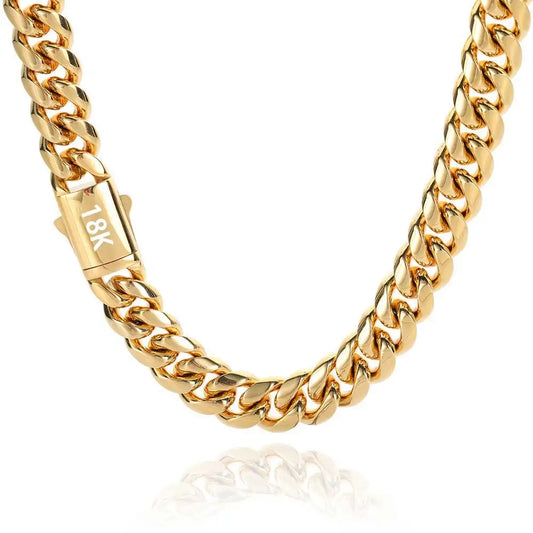 8-14mm Stainless Steel Gold Cuban Chain Curb Link Necklace
