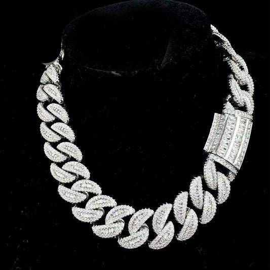 5AAA+ CZ Hop Hip Ice Out Bling Baguette Chain Necklace 14k Real Gold Plated 20MM