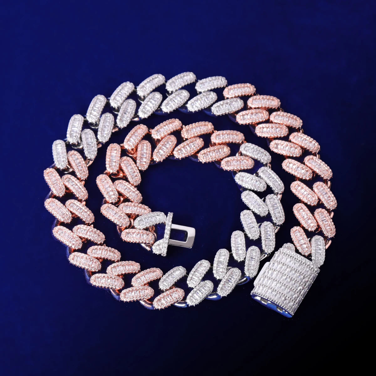 5AAA+ CZ Hop Hip Ice Out Bling Baguette Chain Necklace 14k Real Gold Plated 15MM