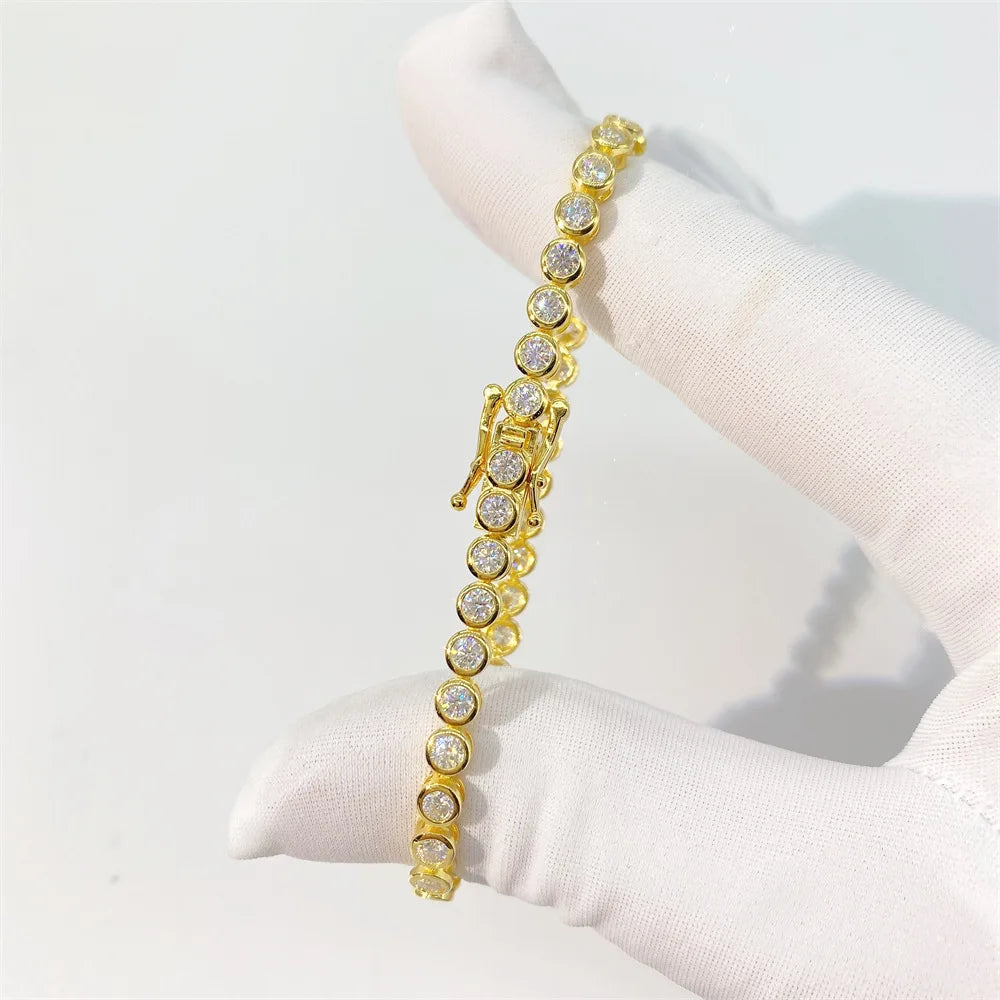 2- 3mm Real Moissanite Bubble Tennis Chain Bracelet Women 925 Sterling Silver GRA Certified