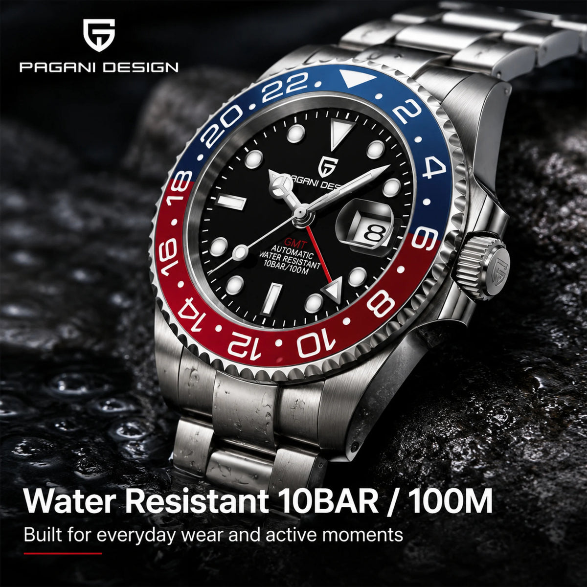 PAGANI DESIGN PD-1662 Men's Mechanical Watch - GMT, Sapphire Glass, Waterproof