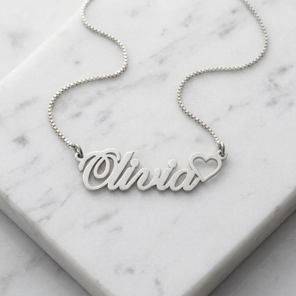 Custom Classic Name Necklace With Heart Box Chain Day Gift 14"- 22''