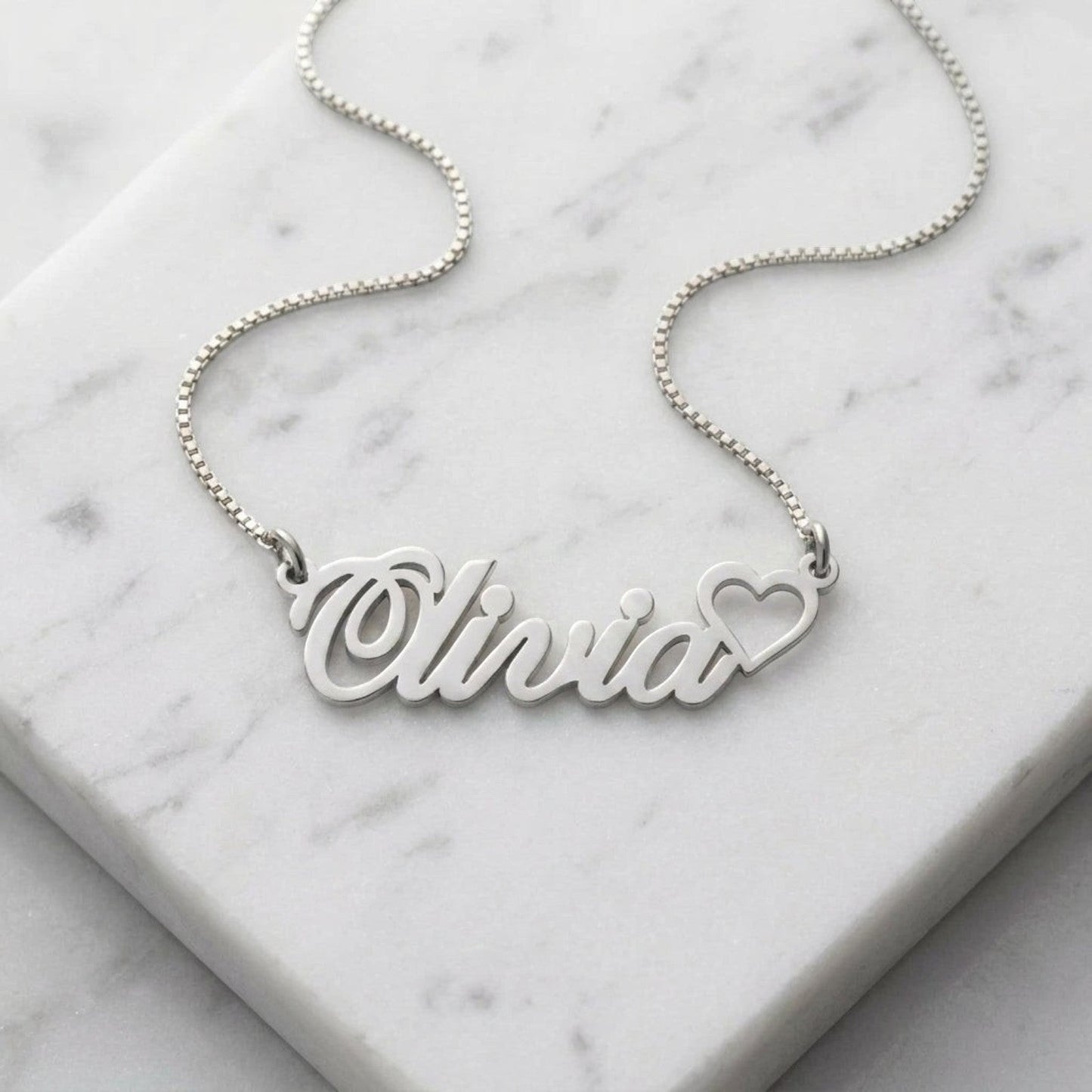 Custom Classic Name Necklace With Heart Box Chain Day Gift 14"- 22''