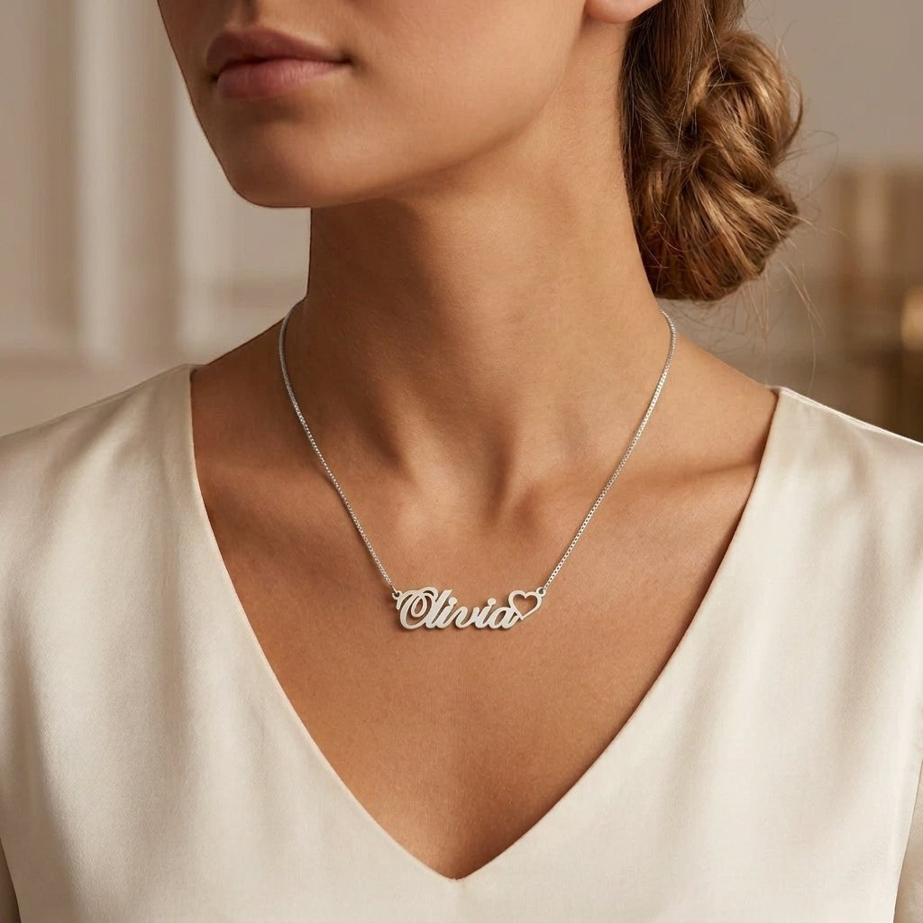 Custom Classic Name Necklace With Heart Box Chain Day Gift 14"- 22''