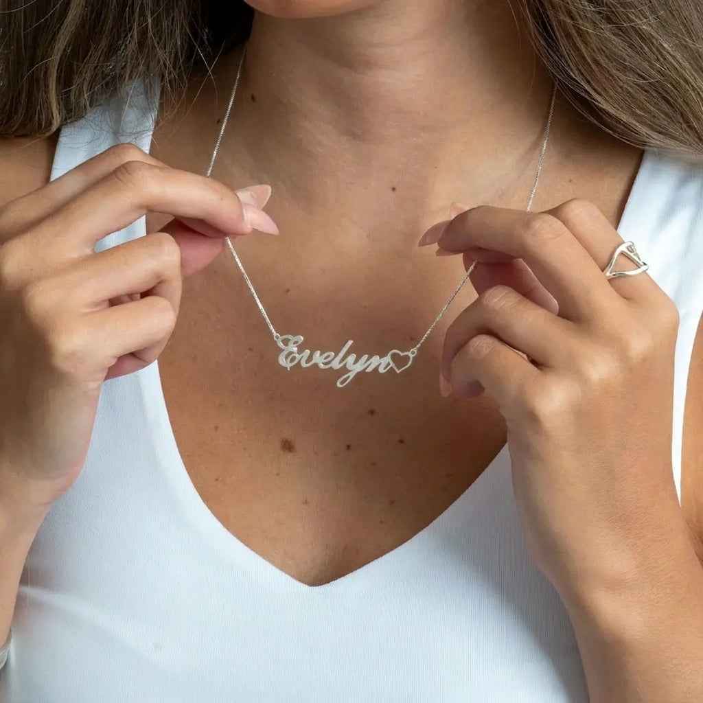 Custom Classic Name Necklace With Heart Box Chain Day Gift 14"- 22''