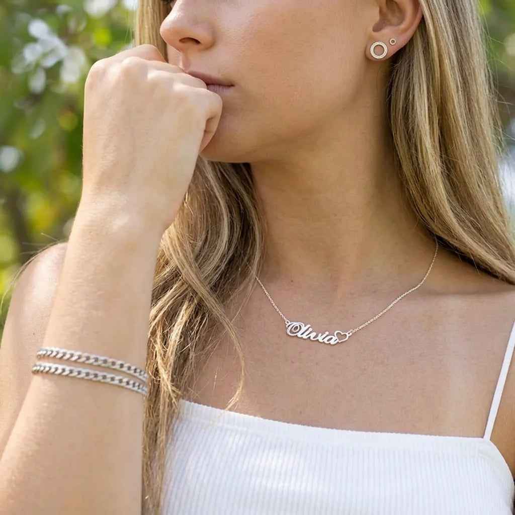 Custom Classic Name Necklace With Heart Box Chain Day Gift 14"- 22''