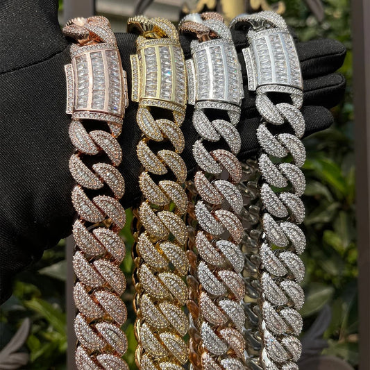 Men's Baguette Cuban Link Chain – Iced Out Real Gold Plated Hip Hop Choker - Jewelry Iced