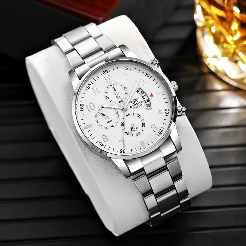 Men's Fashion Business Quartz Watch – 42mm Calendar Steel Belt - Jewelry Iced