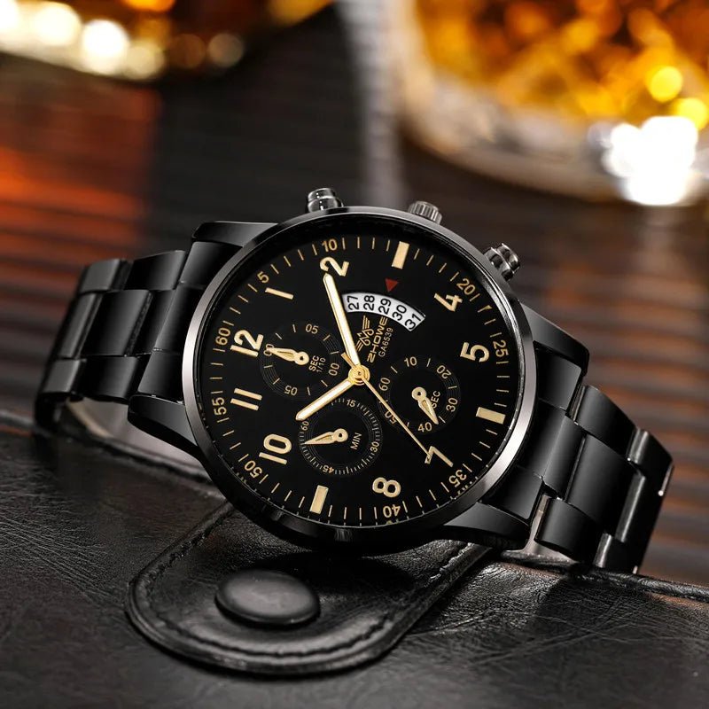 Men's Fashion Business Quartz Watch – 42mm Calendar Steel Belt - Jewelry Iced