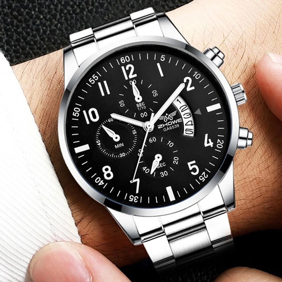 Men's Fashion Business Quartz Watch – 42mm Calendar Steel Belt - Jewelry Iced