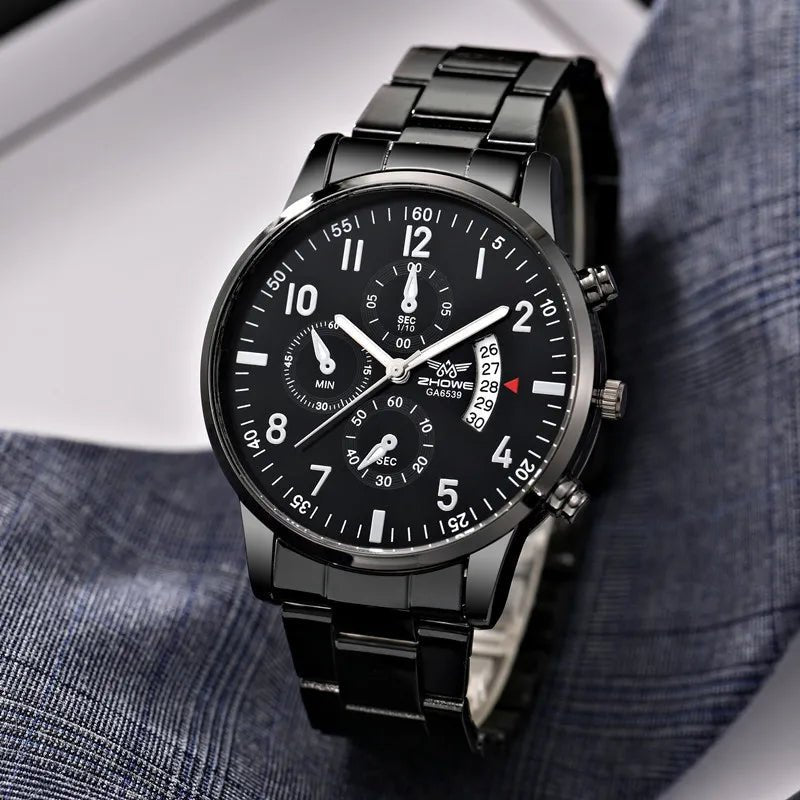 Men's Fashion Business Quartz Watch – 42mm Calendar Steel Belt - Jewelry Iced