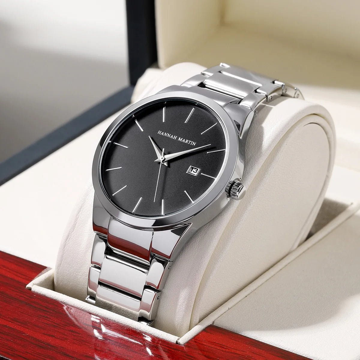 Men's Stainless Steel Quartz Watch – 41mm Business Style with Calendar - Jewelry Iced