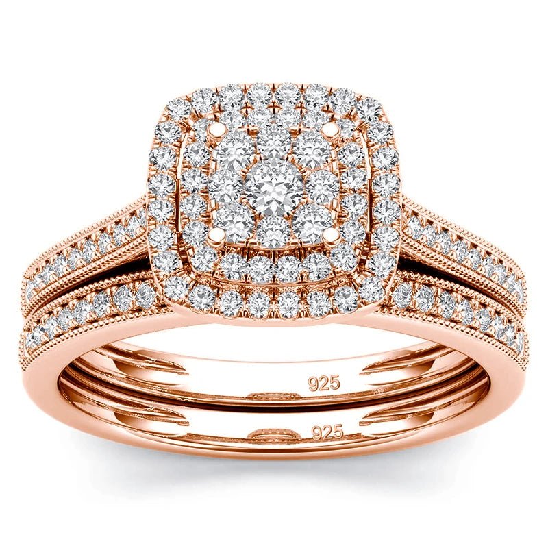 Moissanite Bridal Ring Set 2PCS | 925 Sterling Silver | D Color | Wedding & Engagement - Jewelry Iced