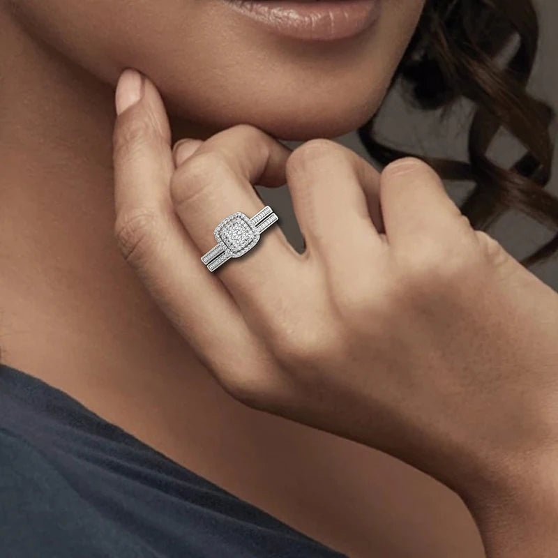 Moissanite Bridal Ring Set 2PCS | 925 Sterling Silver | D Color | Wedding & Engagement - Jewelry Iced