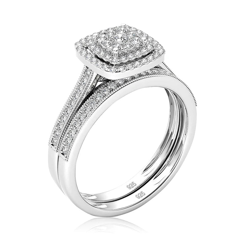 Moissanite Bridal Ring Set 2PCS | 925 Sterling Silver | D Color | Wedding & Engagement - Jewelry Iced