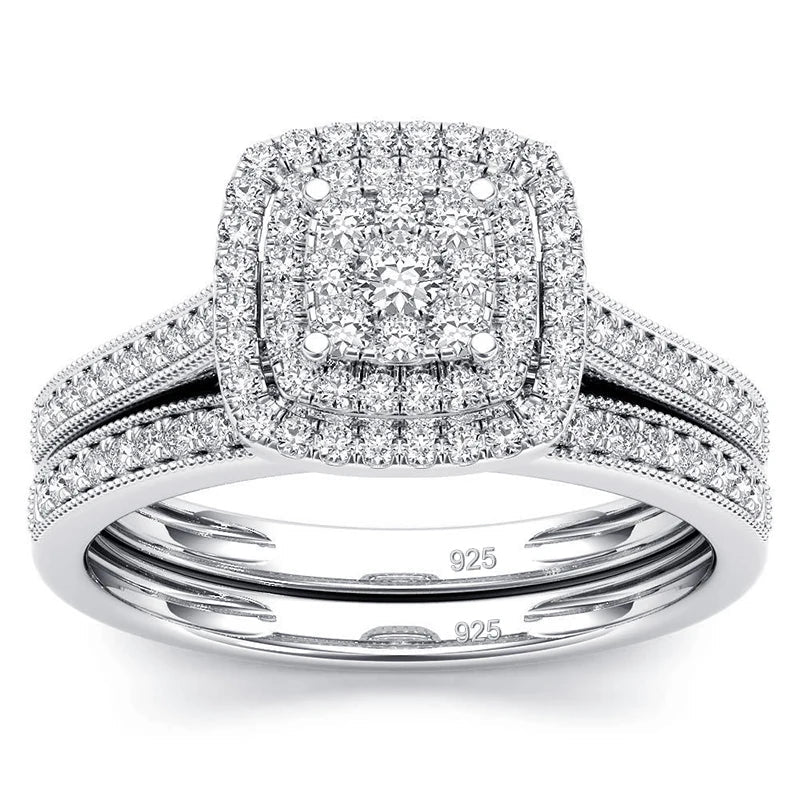 Moissanite Bridal Ring Set 2PCS | 925 Sterling Silver | D Color | Wedding & Engagement - Jewelry Iced