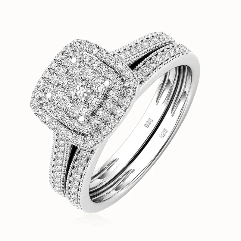 Moissanite Bridal Ring Set 2PCS | 925 Sterling Silver | D Color | Wedding & Engagement - Jewelry Iced