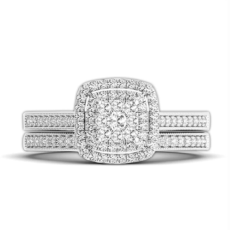 Moissanite Bridal Ring Set 2PCS | 925 Sterling Silver | D Color | Wedding & Engagement - Jewelry Iced