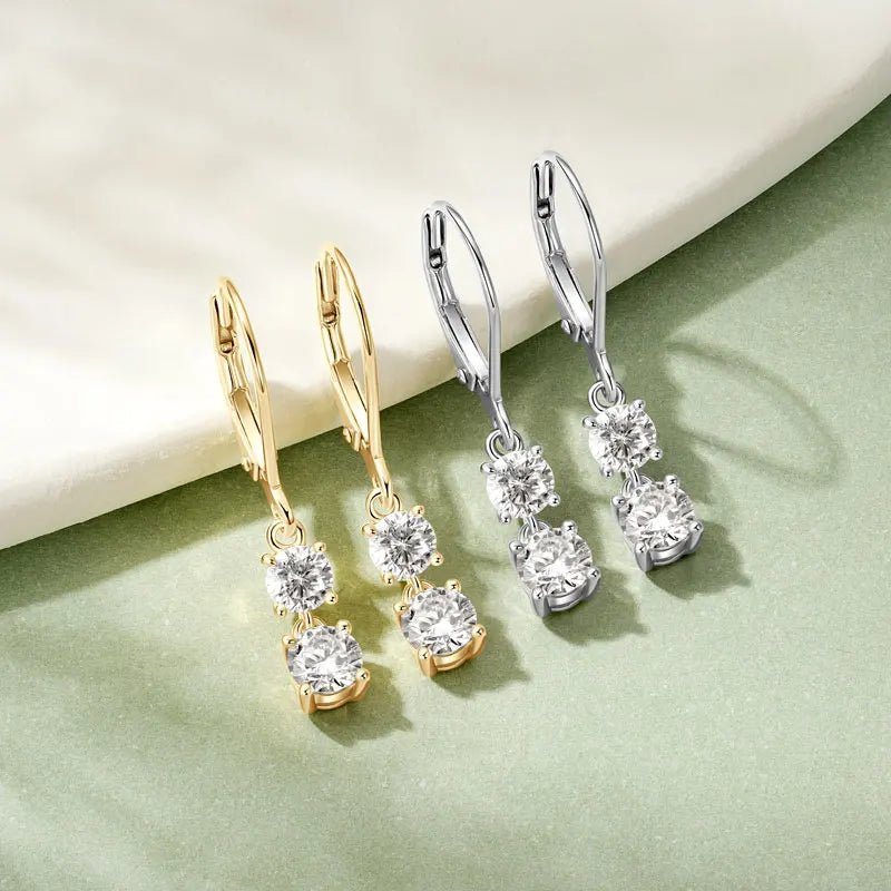 Moissanite Leverback Drop Earrings 925 Sterling Silver – Round 0.30ct / 0.40ct - Jewelry Iced