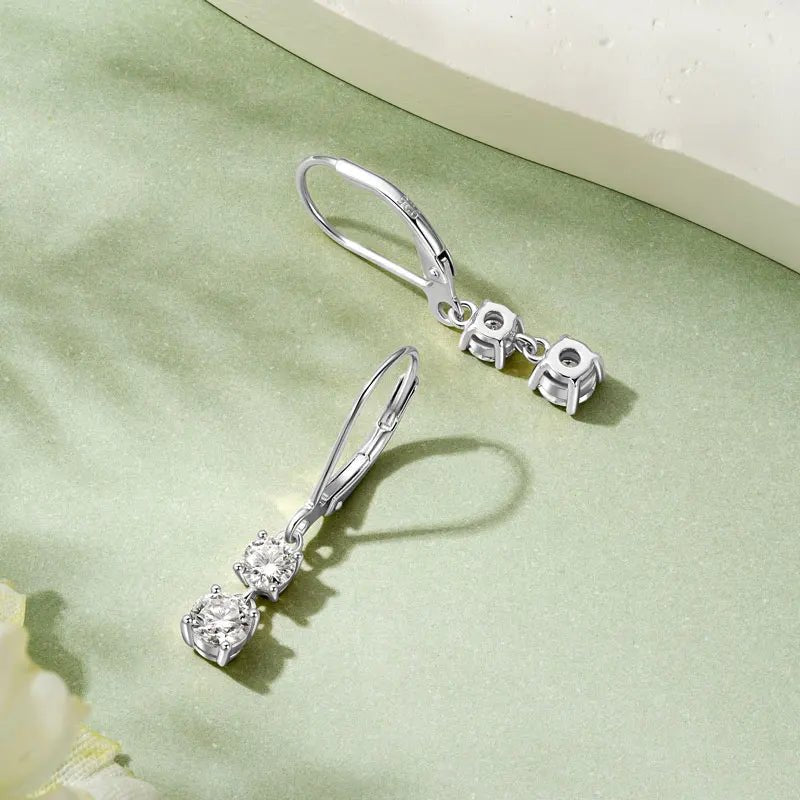 Moissanite Leverback Drop Earrings 925 Sterling Silver – Round 0.30ct / 0.40ct - Jewelry Iced