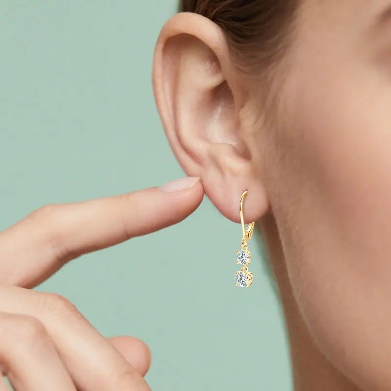 Moissanite Leverback Drop Earrings 925 Sterling Silver – Round 0.30ct / 0.40ct - Jewelry Iced