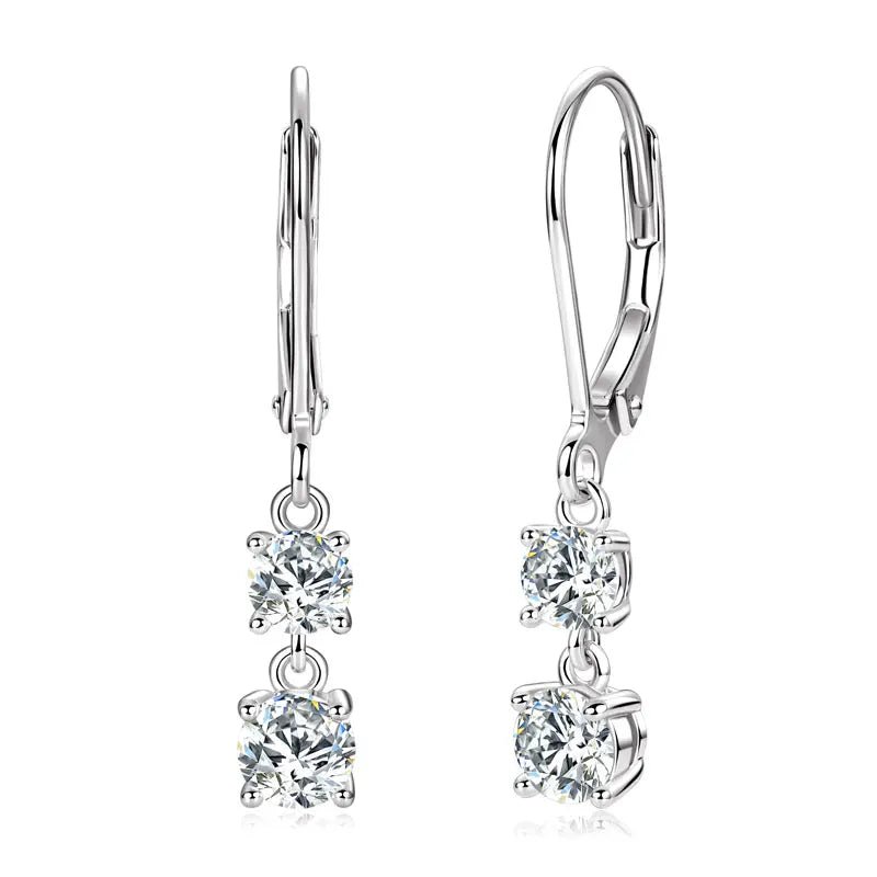 Moissanite Leverback Drop Earrings 925 Sterling Silver – Round 0.30ct / 0.40ct - Jewelry Iced