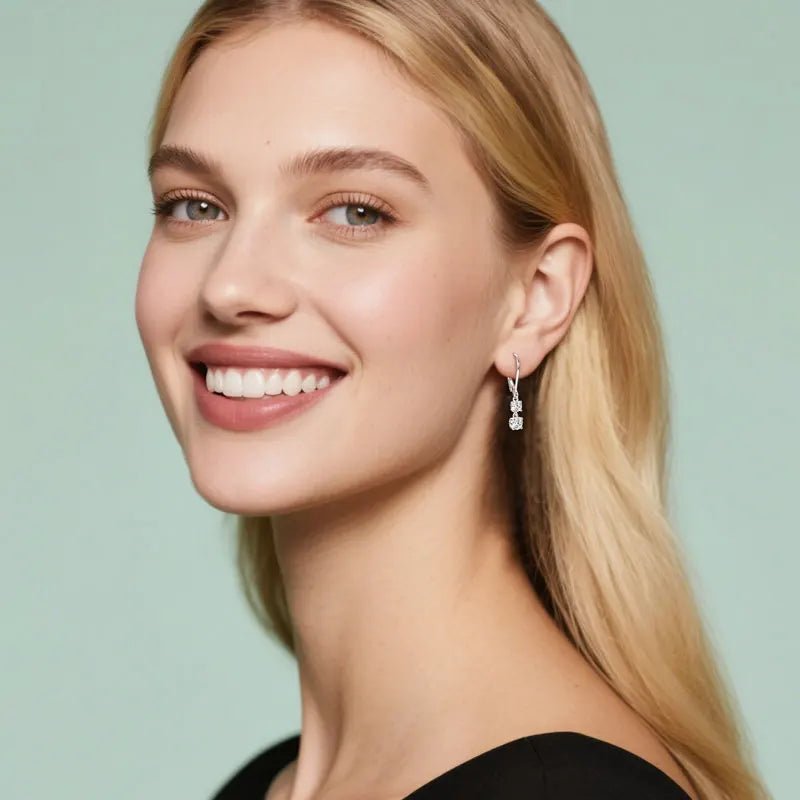 Moissanite Leverback Drop Earrings 925 Sterling Silver – Round 0.30ct / 0.40ct - Jewelry Iced