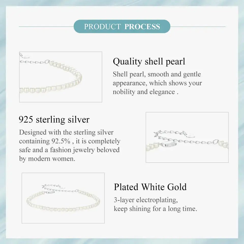 Shell Pearl Beaded Bracelet — 925 Sterling Silver - Jewelry Iced