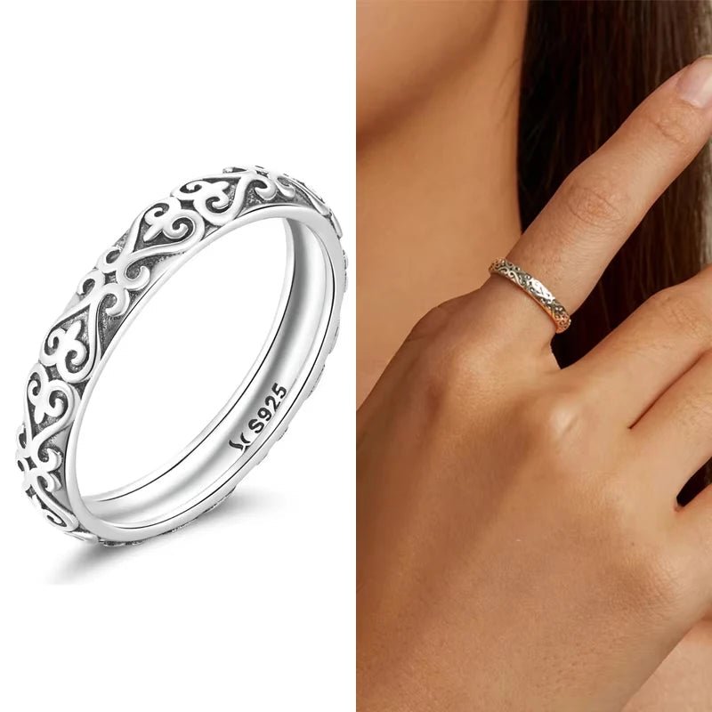 Vintage Engraved Sterling Silver Band Ring - Jewelry Iced